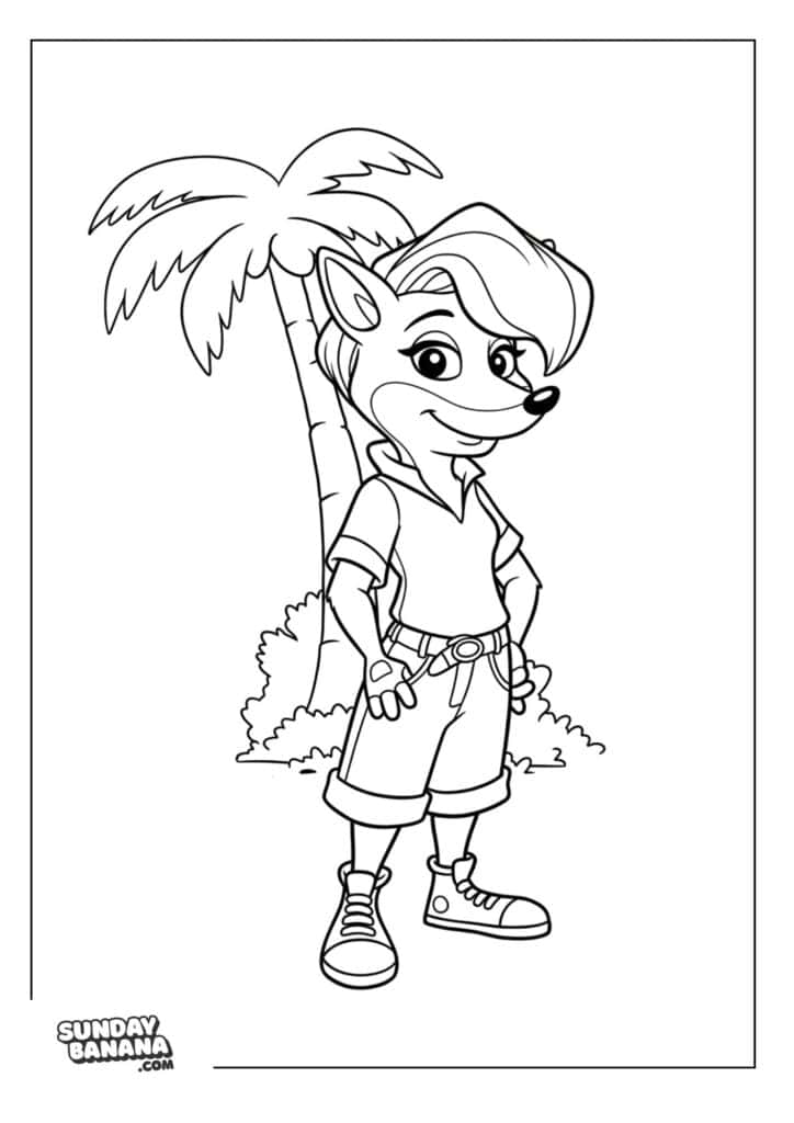 Tawna Bandicoot casual wear with coconut tree at the back Crash Bandicoot coloring page