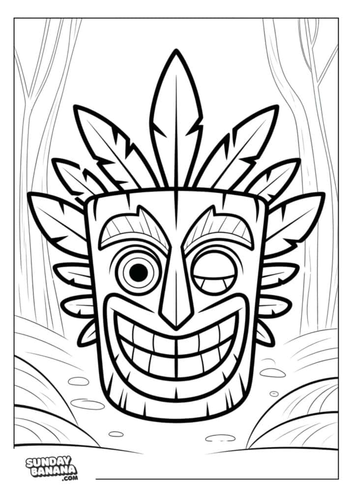 Aku Aku mask winking and smiling with teeth Crash Bandicoot coloring page for kids