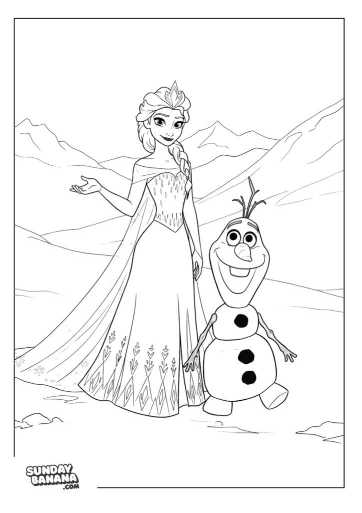 Queen Elsa and Olaf Disney Frozen Coloring Page for Kids