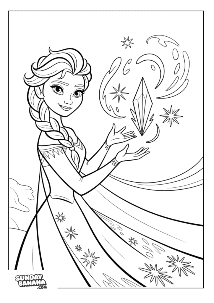 Queen Elsa making magic ice crystals Disney Frozen coloring page