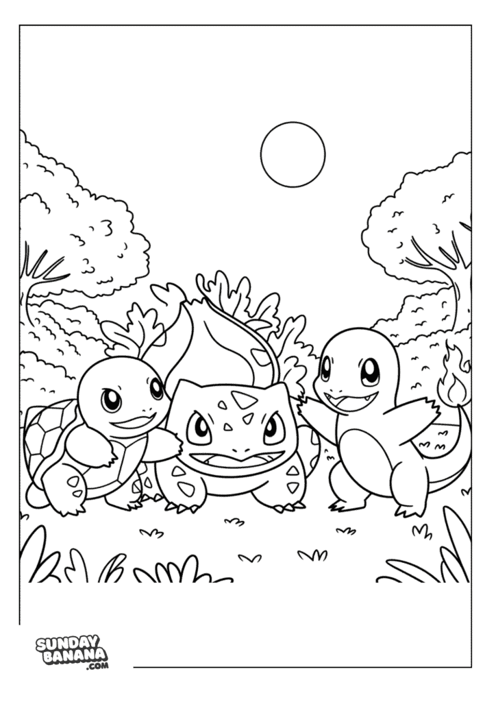 Charmander-Bulbasaur-Squirtle-Cheeky-Pokemon-Coloring-Page