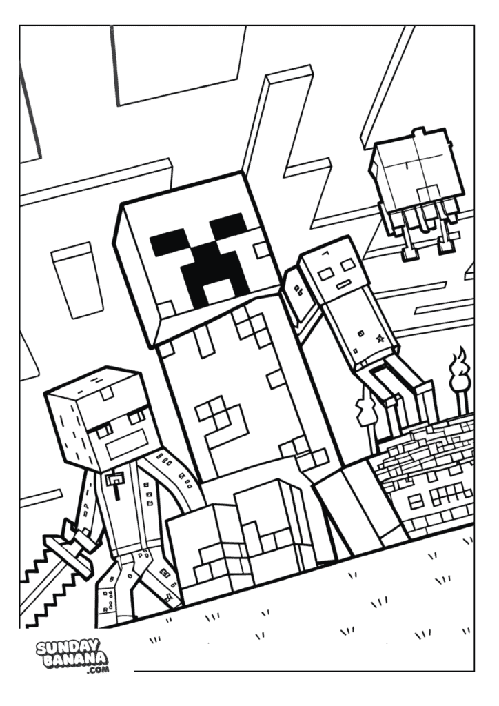 Creeper-And-Enderman-Minecraft-Coloring-Page