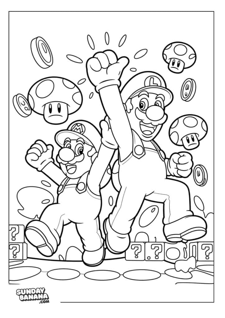 Luigi-Mario-Mushroom-Winners-Coloring-Page