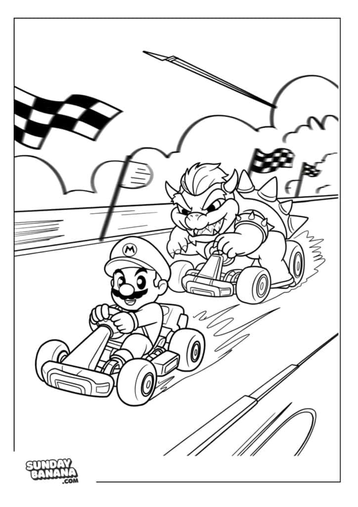 Mario-Bowser-Kart-Racing-Coloring-Page