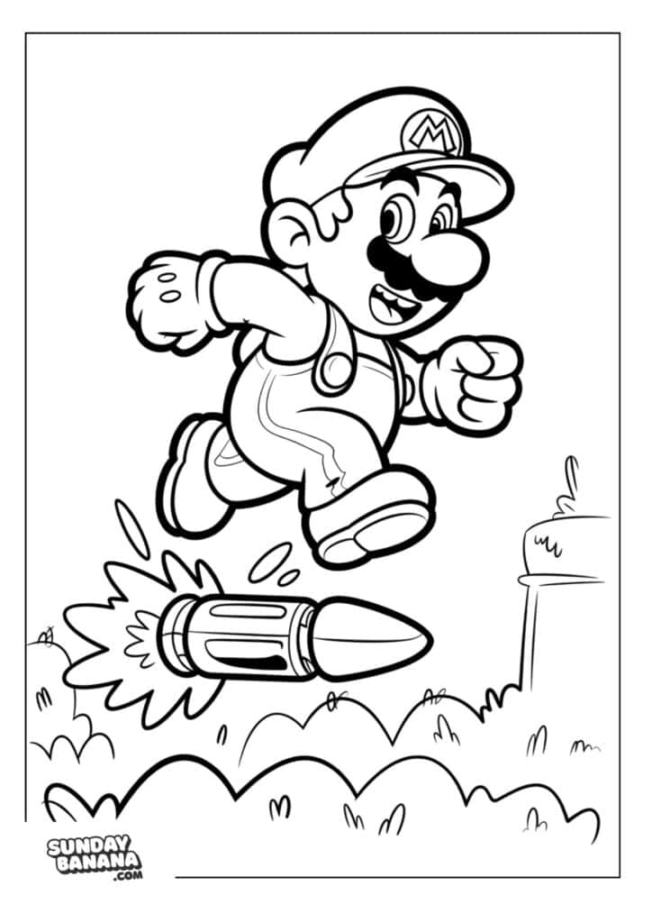 Mario-Jumping-Bullet-Coloring-Page