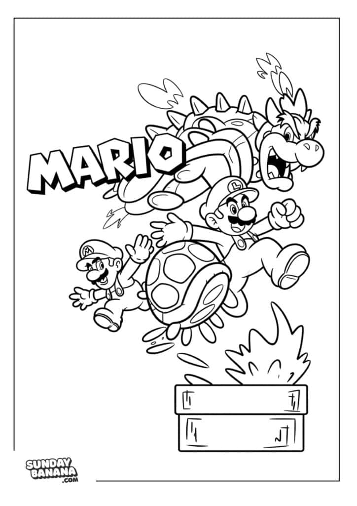 Mario-Luigi-Bowser-Tortoise-Coloring-Page