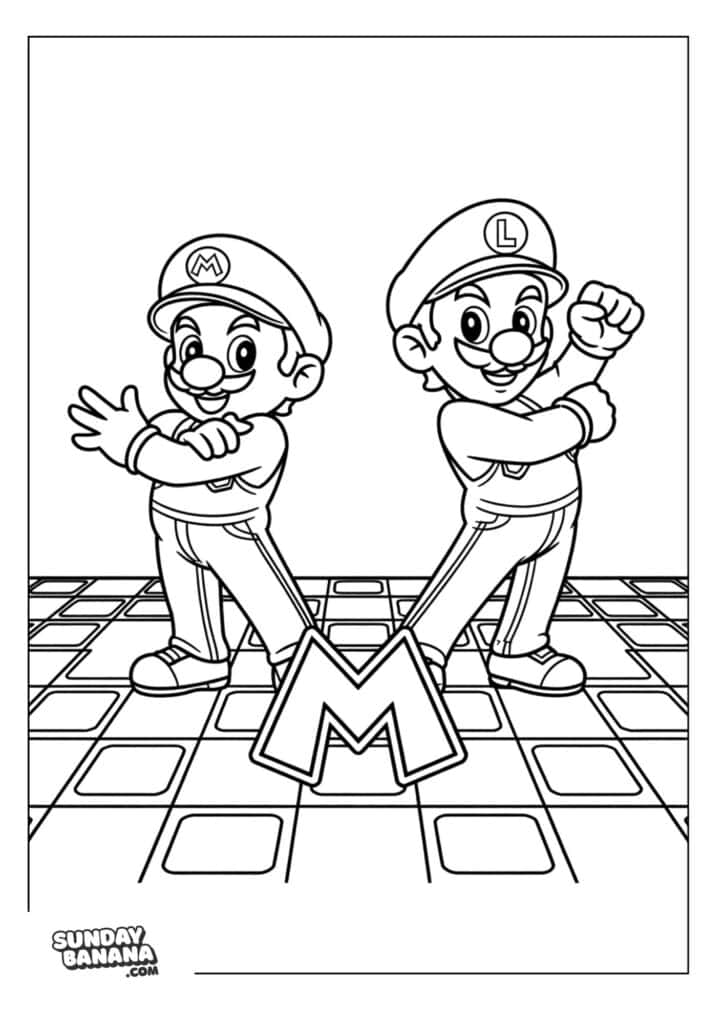 Mario-Luigi-Dancefloor-Coloring-Page