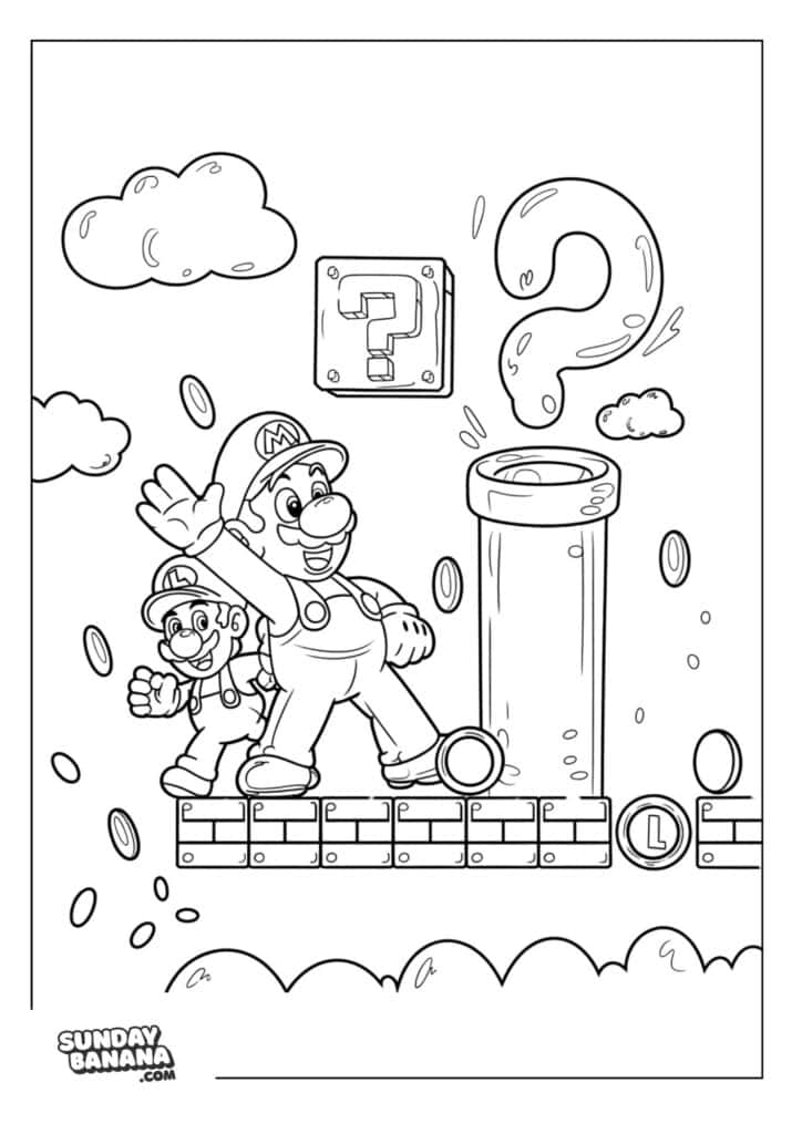 Mario-Luigi-Pipe-Tunnel-Coloring-Page