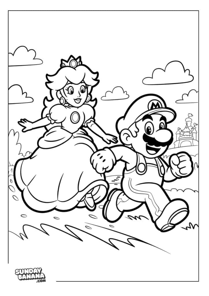Mario-Princess-Peach-Running-Coloring-Page