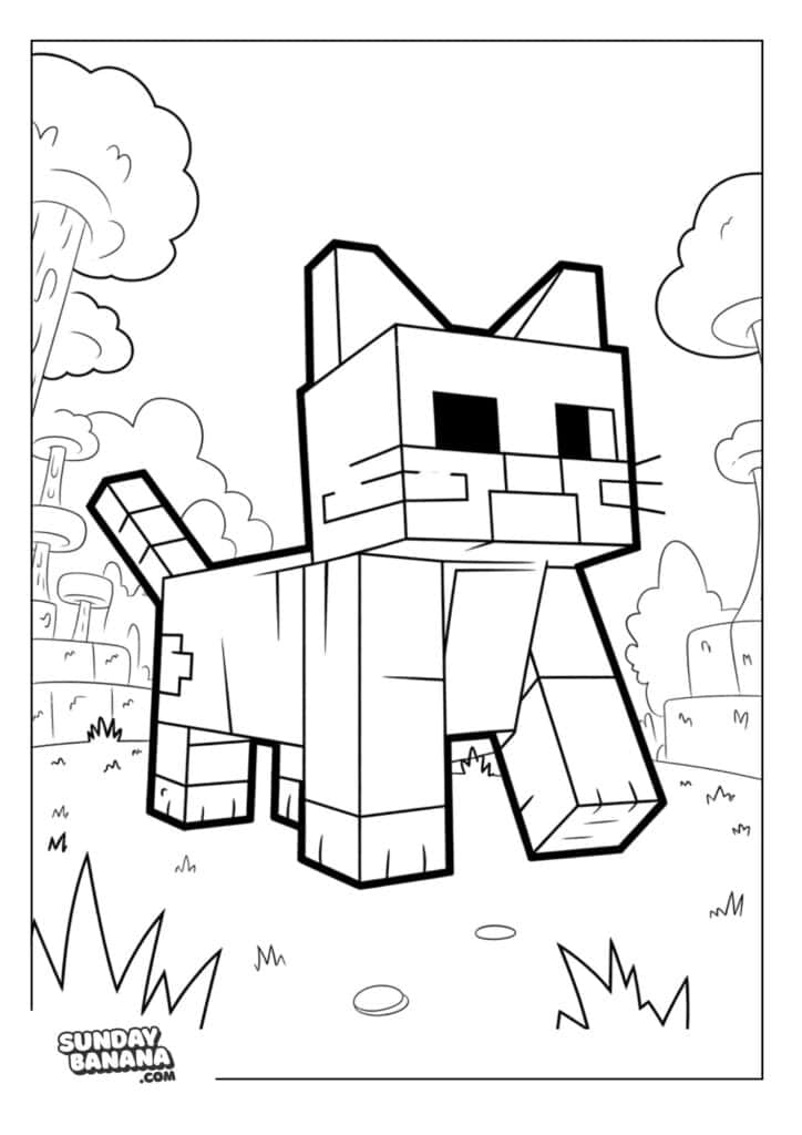 Minecraft-Cat-Stroll-Coloring-Page