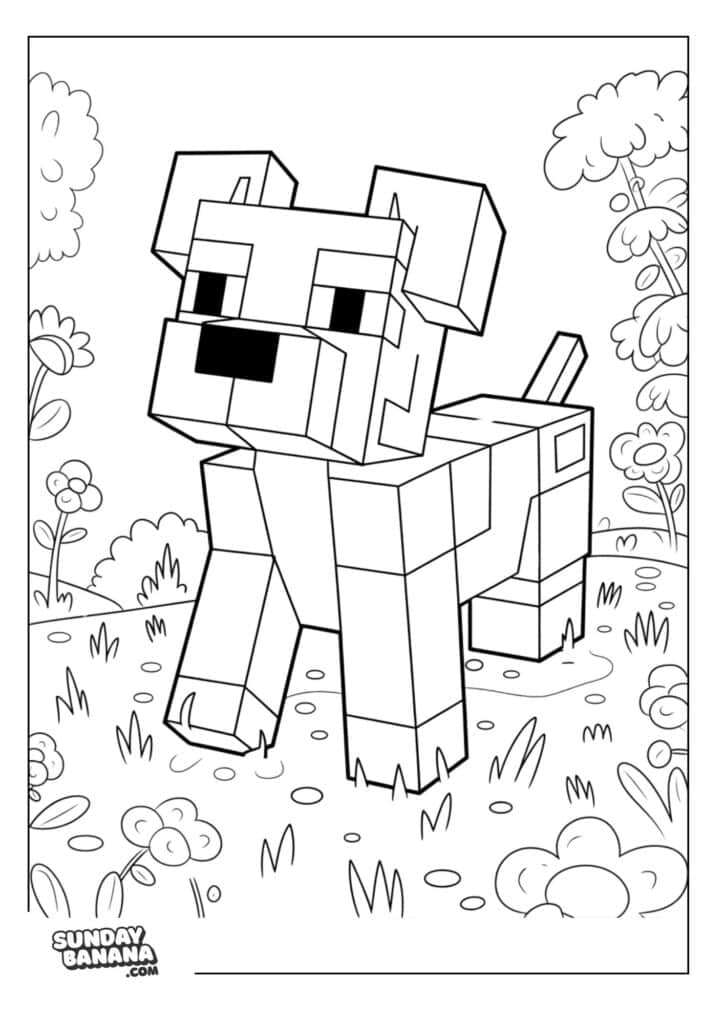 Minecraft-Dog-Garden-Coloring-Page