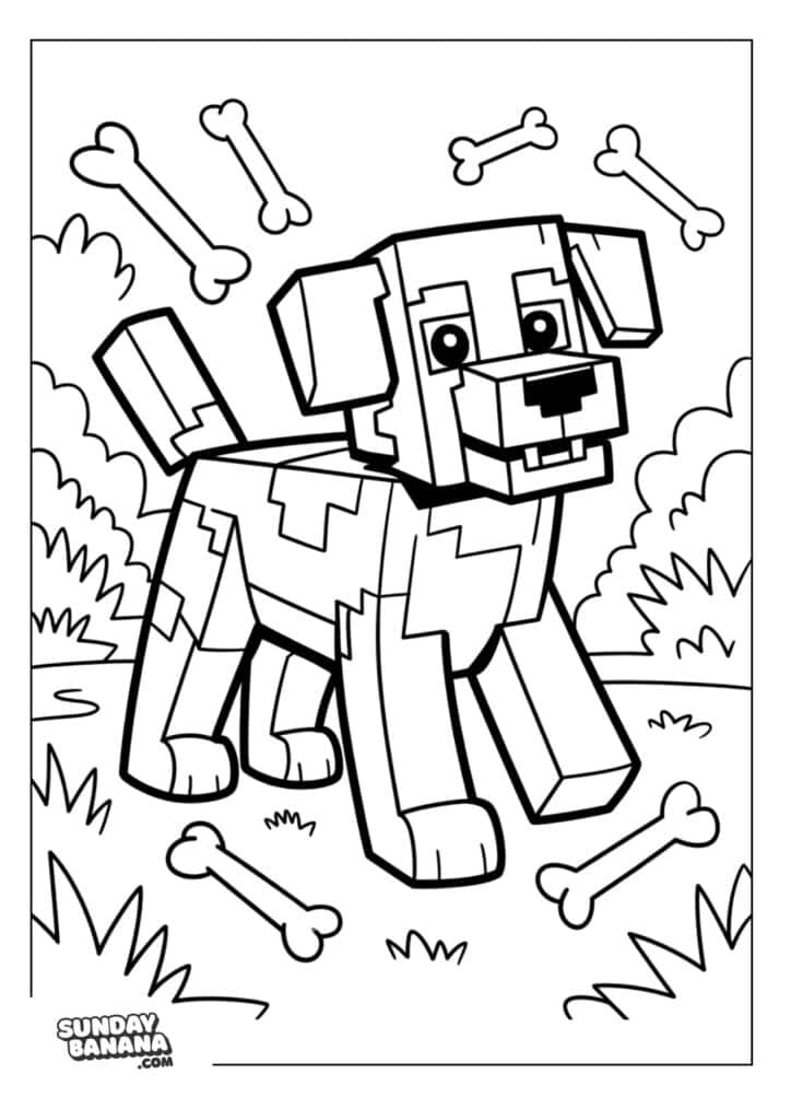 Minecraft-Dog-with-Bone-Coloring-Page