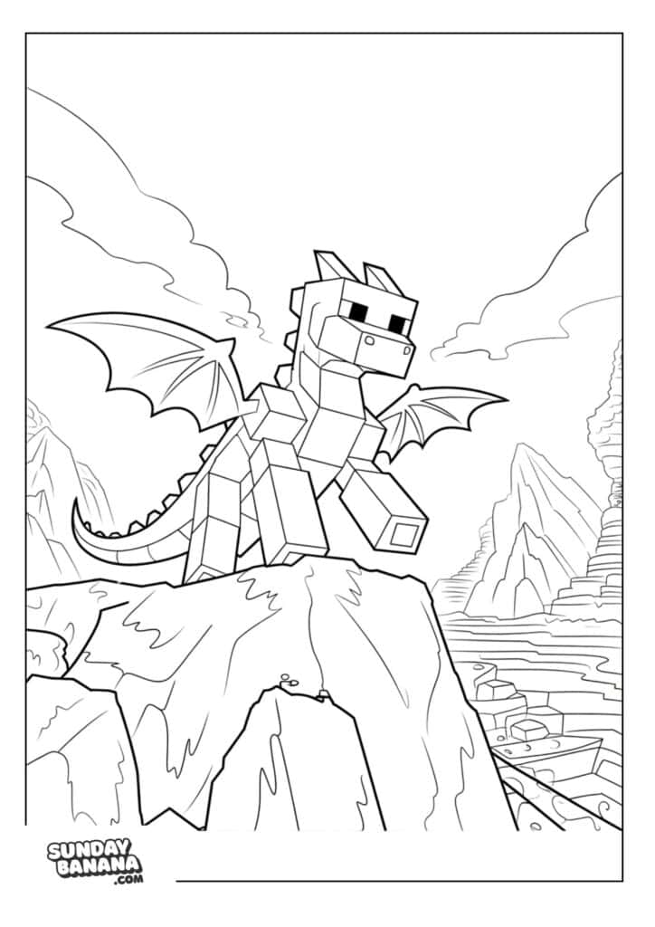 Minecraft-Dragon-On-Hill-Coloring-Page