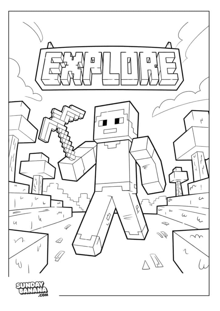 Minecraft-Steve-Axe-Explore-Coloring-Page