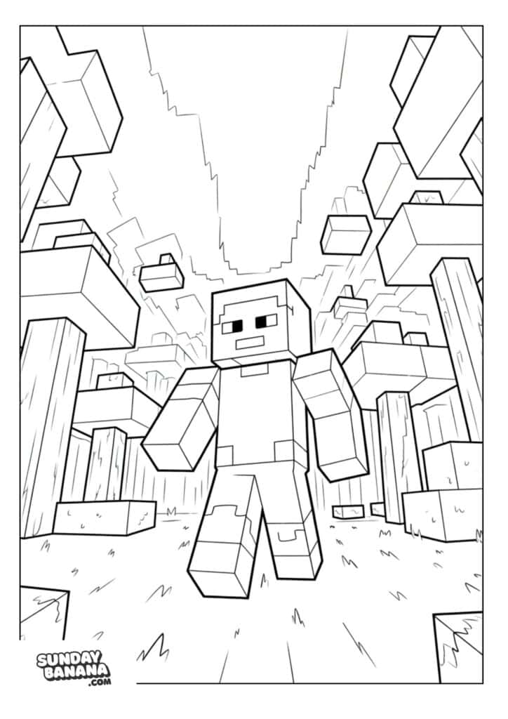 Minecraft-Steve-Ruins-Coloring-Page