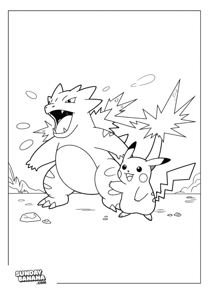 Pikachu-Tyranitar-Pokemon-Coloring-Page