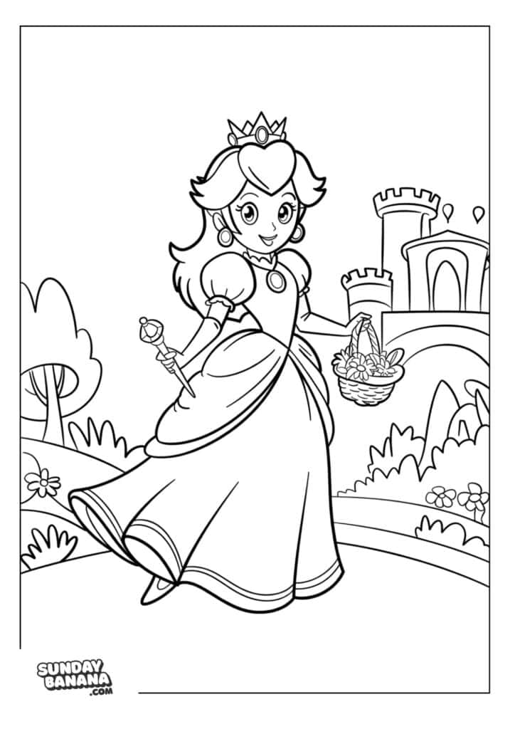 Princess-Peach-Flower-Basket-Coloring-Page