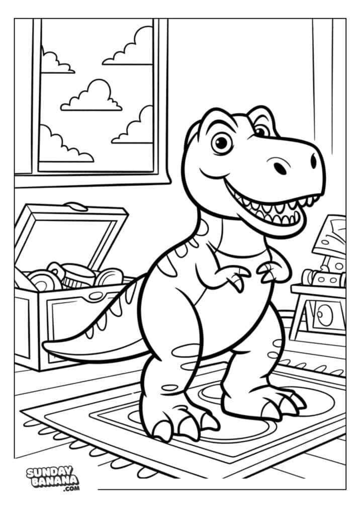 Rex in toy room Toy Story coloring page