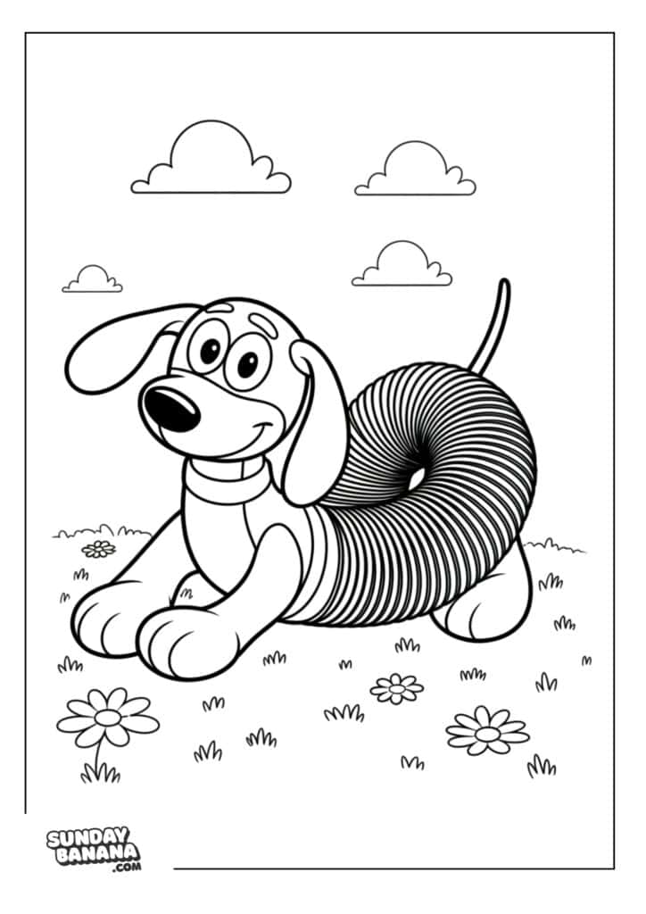 Slinky dog stretching in the garden Toy Story coloring page