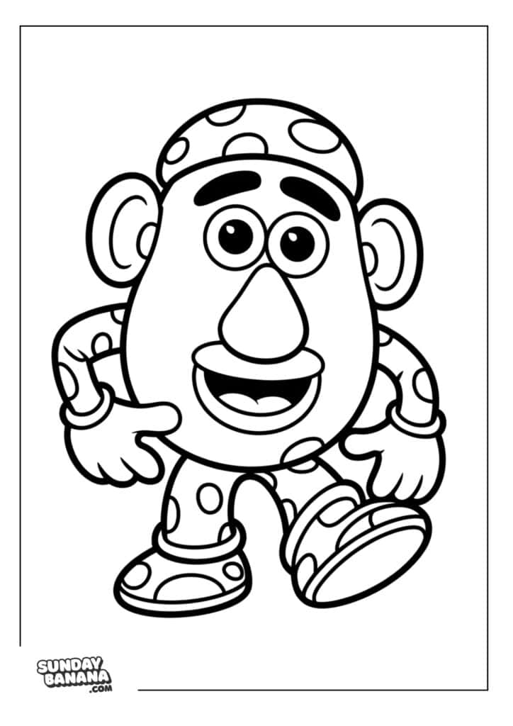 Mr. Potato Head in polka dotted outfit Toy Story coloring page
