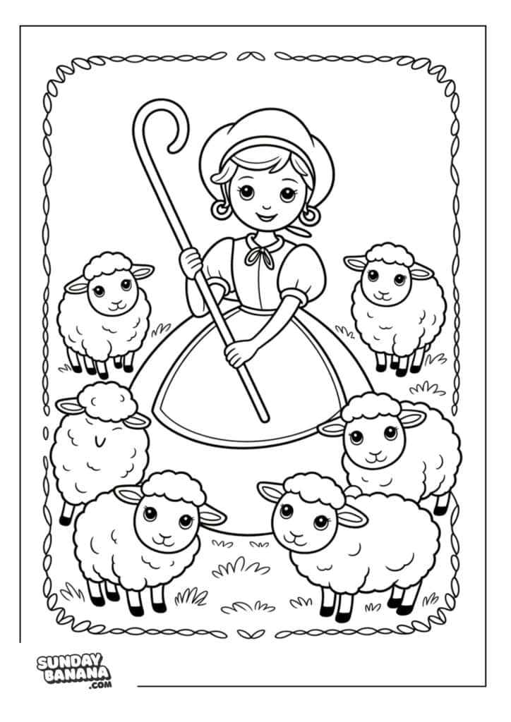 Bo Peep with sheep in a frame Toy Story coloring page