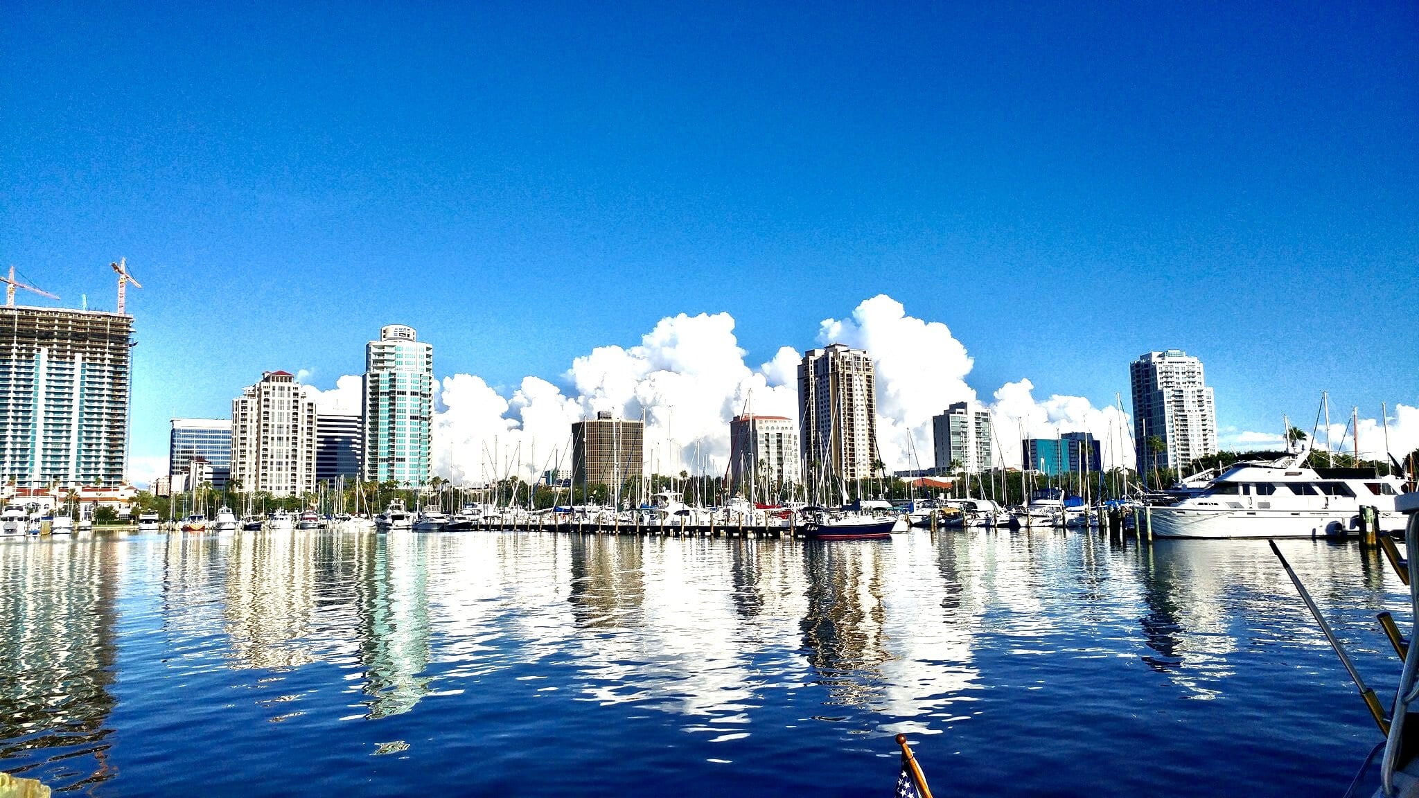 St. Petersburg, Florida skyline viewed from the marina waterfront on a sunny day.
