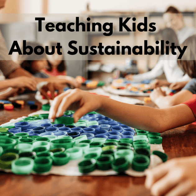 kid making repurposed art out of plastic bottle caps which is a great eco friendly craft for kids