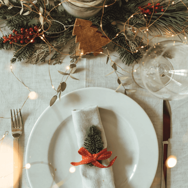 A sustainable Christmas table setting which will include vegan holiday recipes
