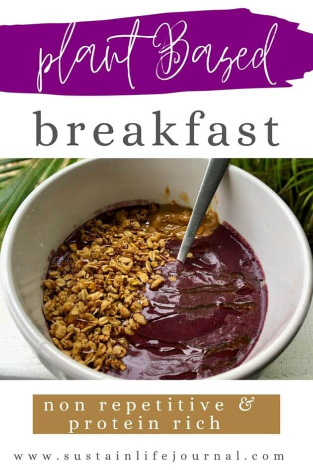 A protein rich bowl of açaí and granola with protein powder
