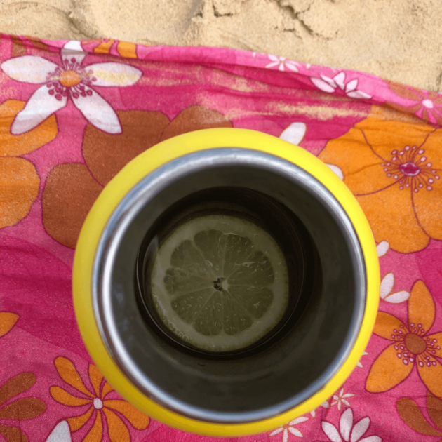 Lemon water in a reusable water bottle