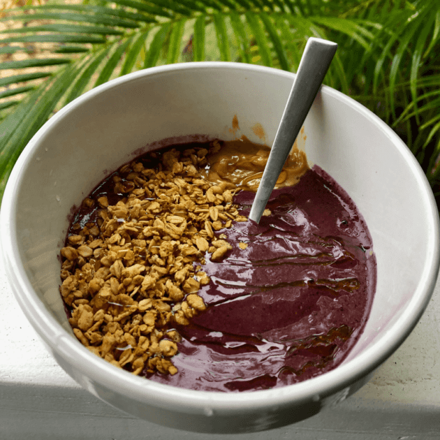 An açaí bowl with protein powder in it