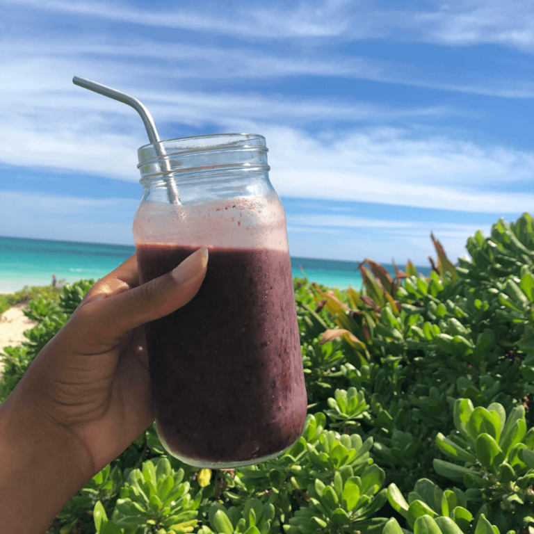 a fresh smoothie on the beach