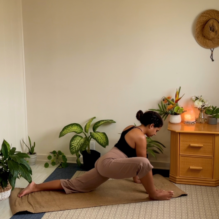 a woman doing yoga wearing second hand lululemon flare pants and top