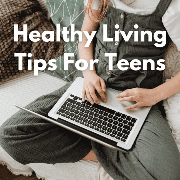 a teen on her laptop living a healthy lifestyle