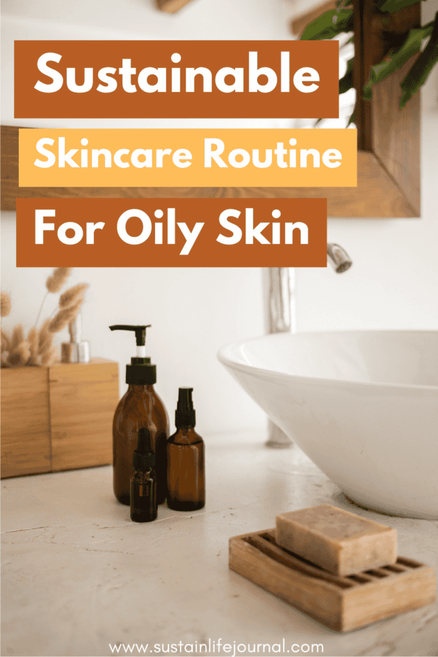 a bathroom that has sustainable skincare products in it