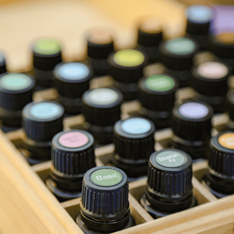 a bamboo wooden organizer for essential oils
