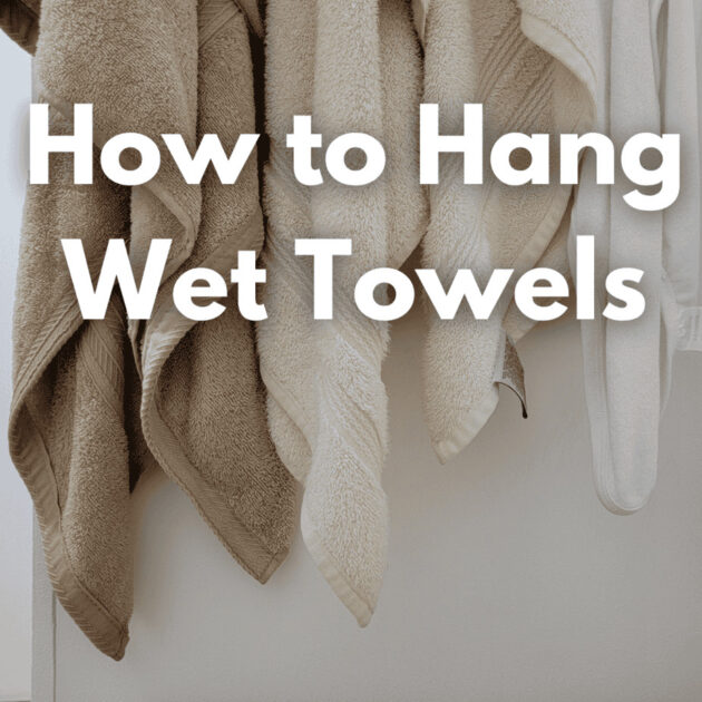 Bath towels hanging in creative ways on the wall