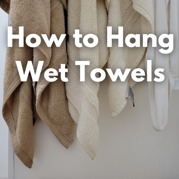 Bath towels hanging in creative ways on the wall