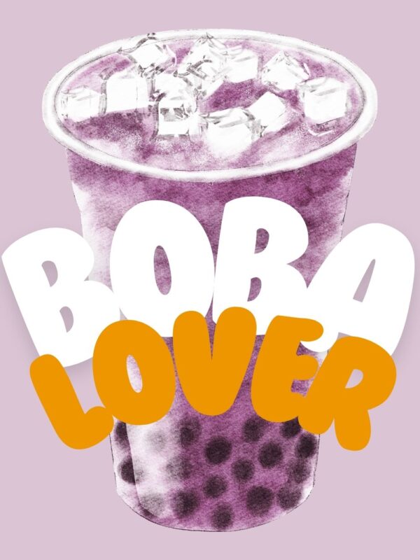 a purple boba drink wall art