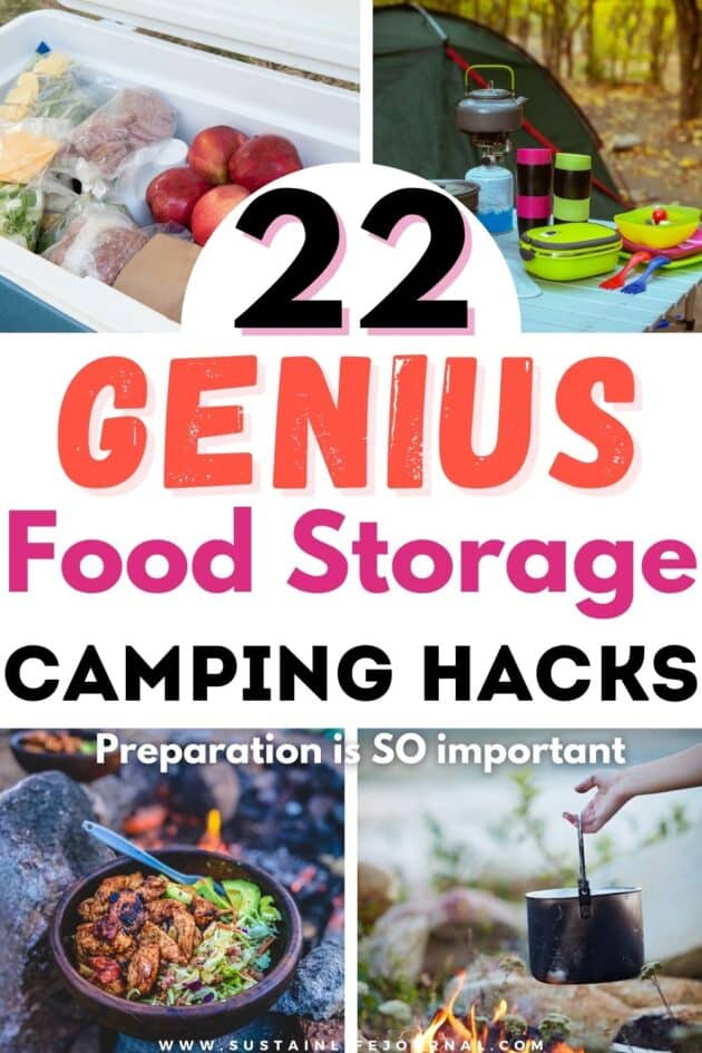 cooler for food storage, reusable containers, camp food near fire, campfire and food in pot