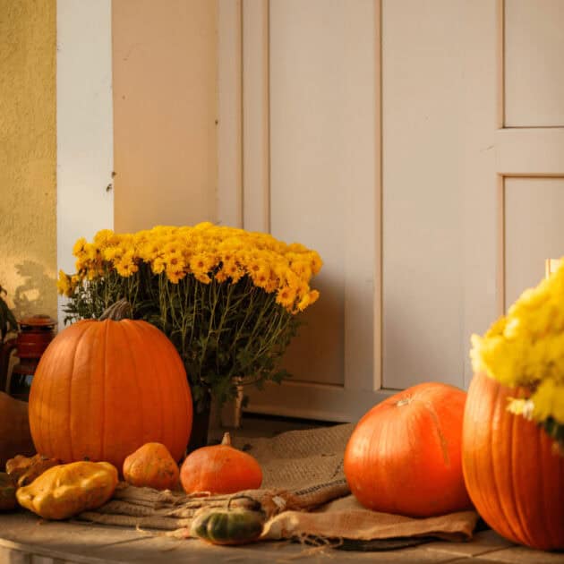 pumpkins on a small front porch