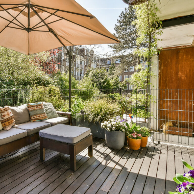 open terrace gardening with cozy seating