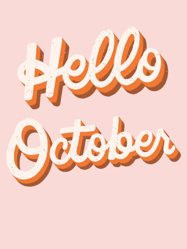 Hello October pink vintage wall print