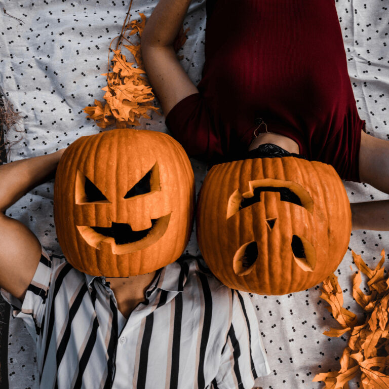 a couple enjoying a Halloween date night at home