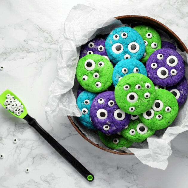 vegan googly eyes on sugar cookies as dessert