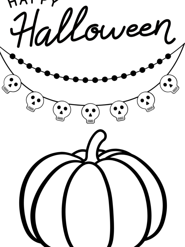 Halloween pumpkin and Happy Halloween coloring page