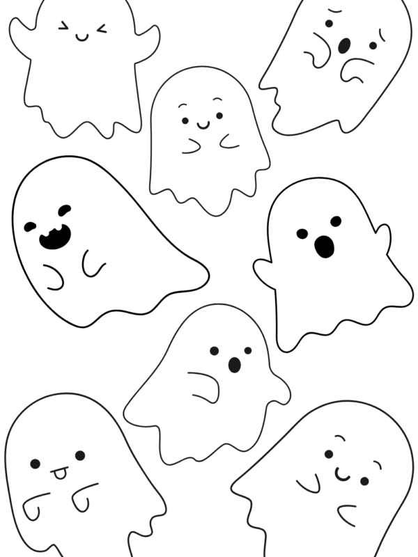 cute ghosts coloring page for kids