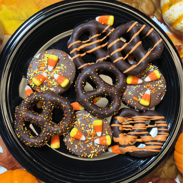 candy corn and chocolate pretzels