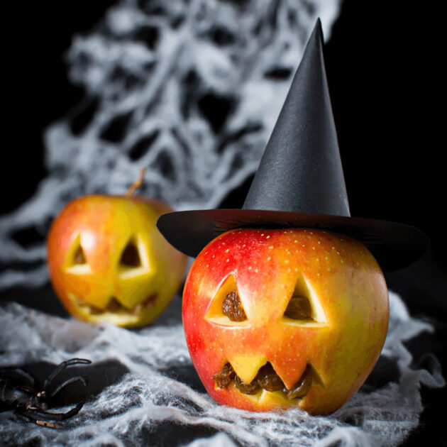apples and raisins with witches hats