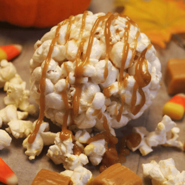 fall caramel popcorn ball